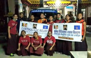 Monks gather for a photo before leaving for the earthquake area.
