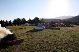 A view of the temple site during the land-blessing ceremony.