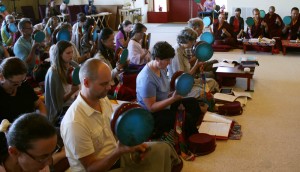 Students reviewing the Chöd liturgy.