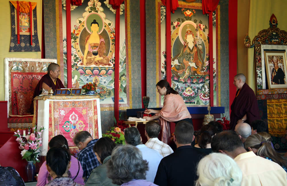 Jetsün Khandro Rinpoche with Anila Drolma and Zuzana Dankova during a teaching.