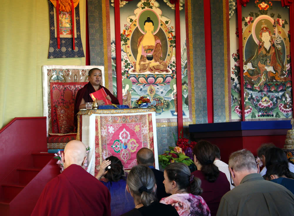 Jetsün Khandro Rinpoche introducing a liturgy.