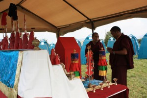 Ven. Acarya Namdrol Gyatso and Ven. Thrinley Gyaltsen at the shrine.