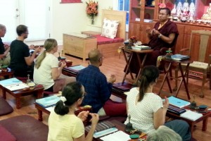 Ven. Acarya Namdrol Gyatso and students during mudra class..