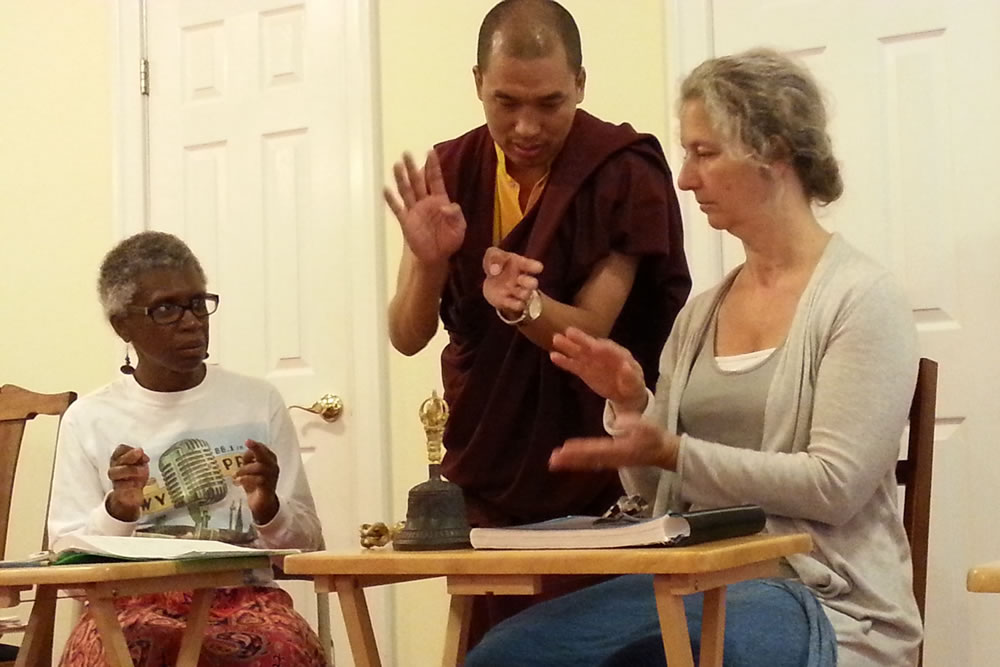 Ven. Thrinley Gyaltsen teaching students during vajrayana ritual classes.