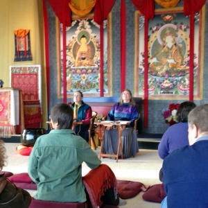 Lopön Rita, along with Lopön Helen Berliner teaching during the Winter Dathun at Lotus Garden, 2012-13.