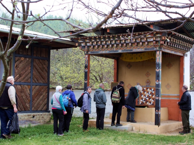 Sangha members pay respects at the throne of Kyabje Dilgo Khyentse Rinpoche. Bhutan, March 2016.