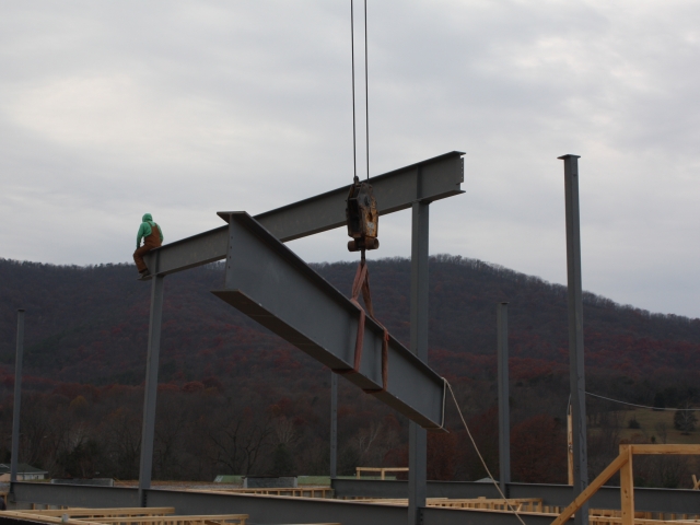 Installing beams at the new temple. November 2016.