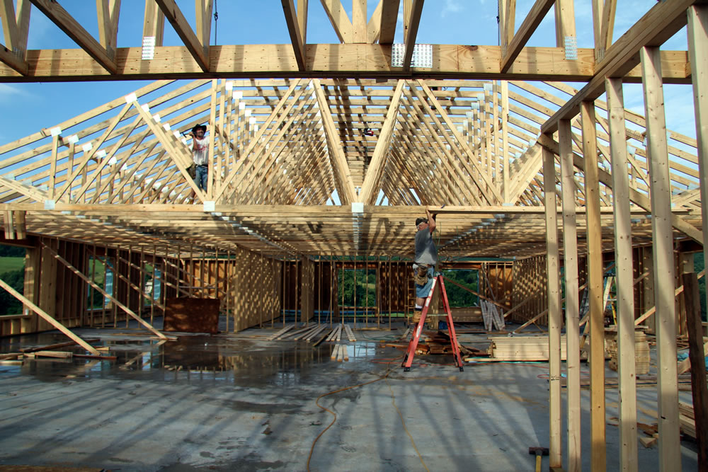JULY 15-Interior view of 2nd floor and roof trusses.