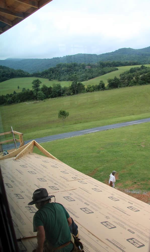 View from 2nd floor of veranda corner construction in process.