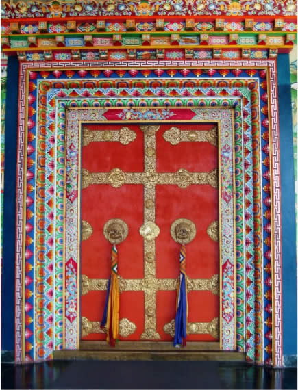 Example of traditional temple doors which will be installed in Mindrol Gatsal.