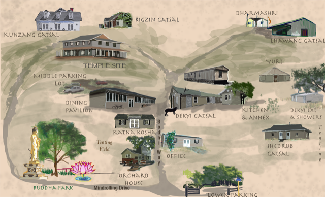 Illustrated map of Lotus Garden (Katie Calkins, 2018)