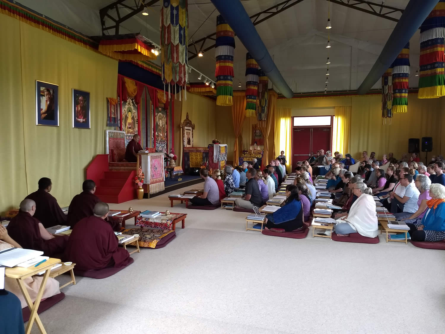 Mindrolling Jetsun Khandro Rinpoche and students during a teaching at Lotus Garden, 2018