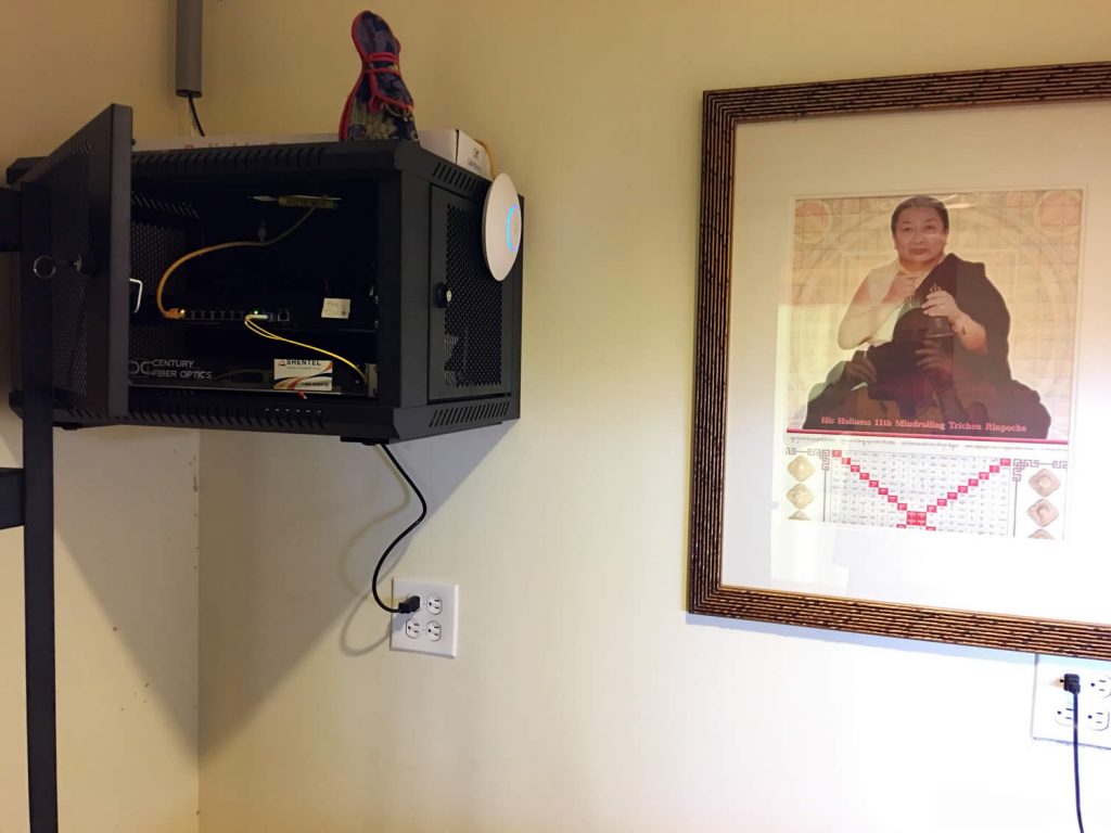 Network server rack in the audio booth of the Main Shrine Room