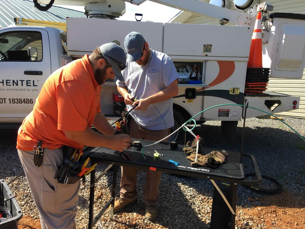 Shentel technicians splicing fiber optic cable