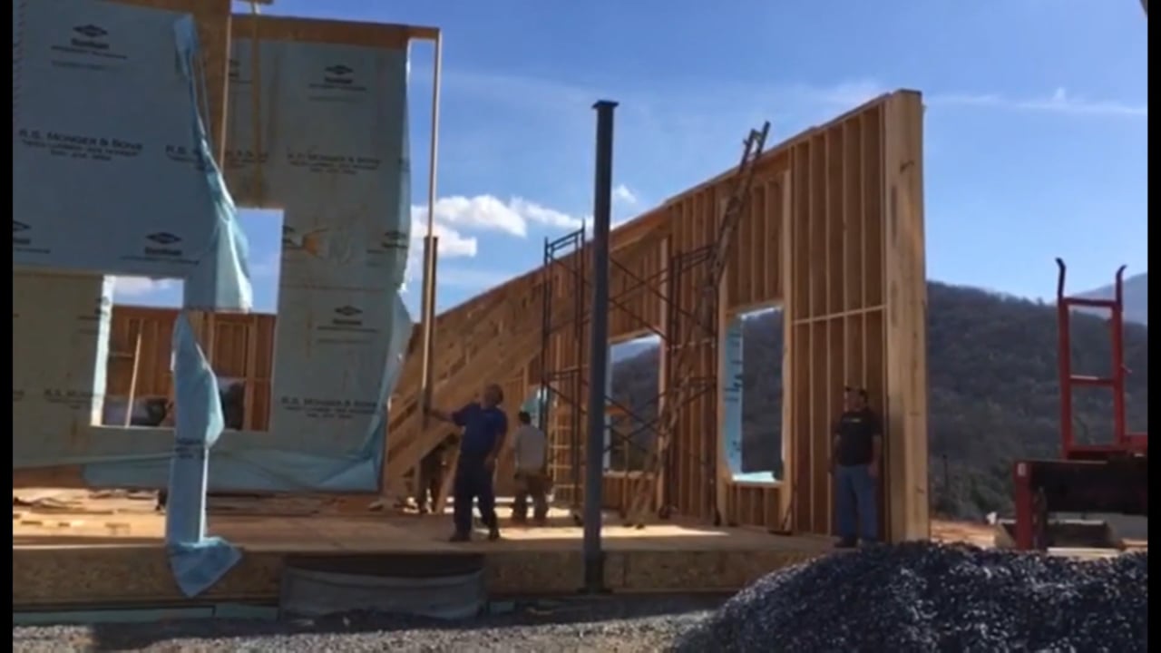 Lifting the west wall of the temple, February 2017