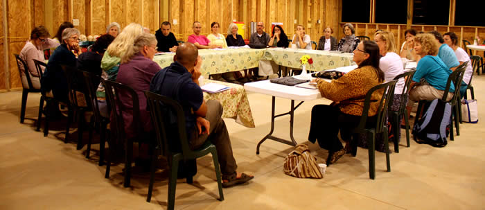 Lopön Barbara Ryan and Lopön Helen Berliner with participants at a week-end program