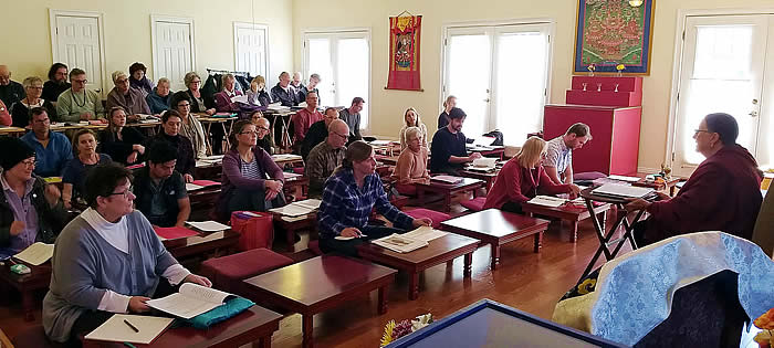 Lopön Helen Berliner with participants during the Pema Garwang review in November