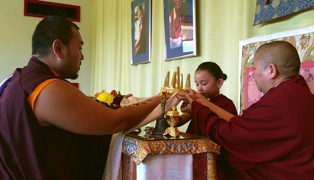 Ven. Choktrul Ngawang Jigdral Rinpoche offers the mandala to Minling Jetsün Rinpoch