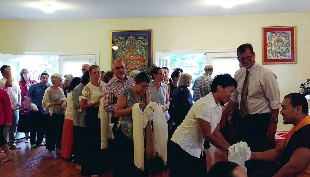 Ven. Choktrul Ngawang Jigdral Rinpoche is welcomed by the sangha